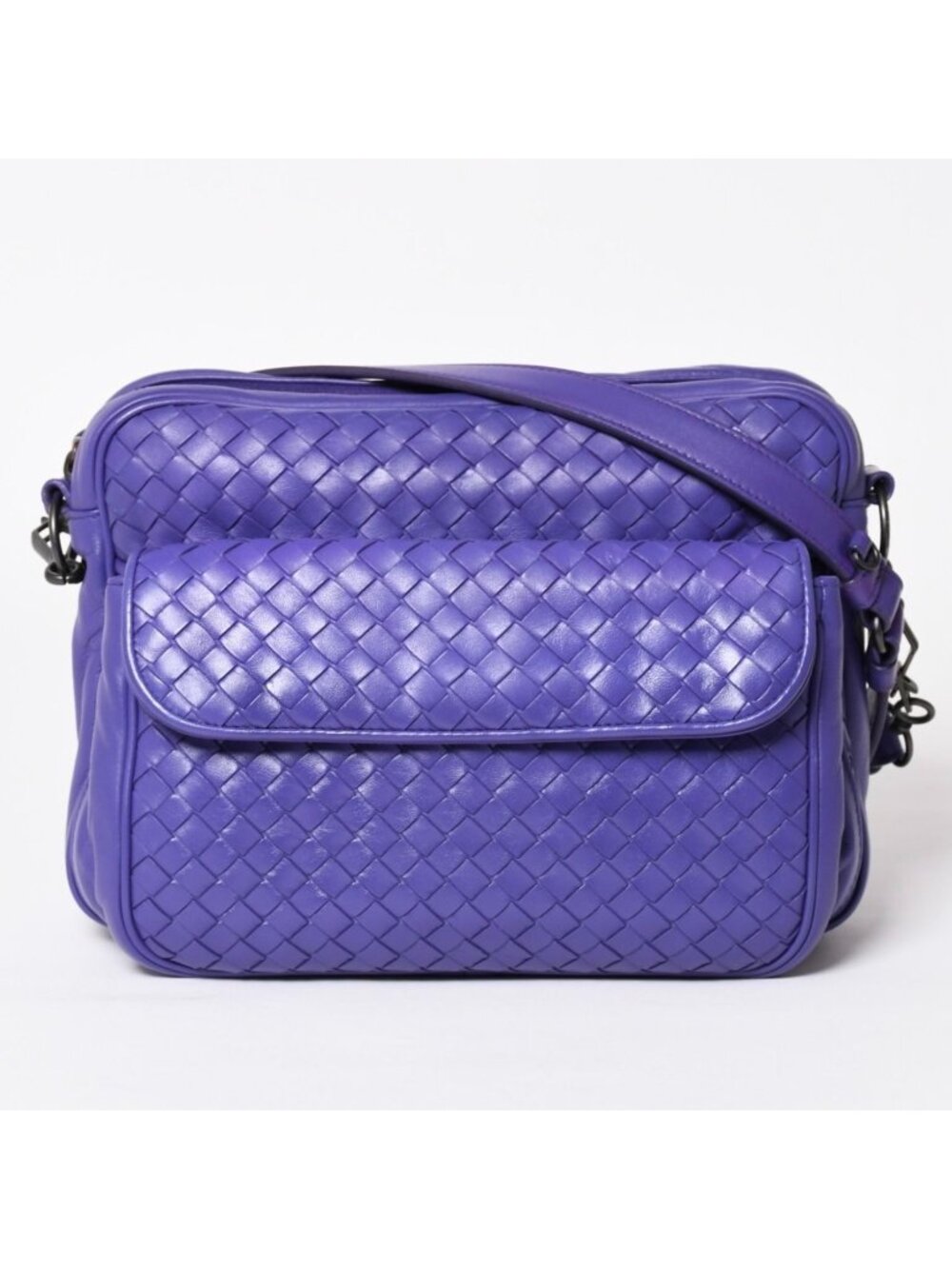 Bottega Veneta Intrecciato Nappa Messenger Shoulder Bag Leather Lambskin Purple
